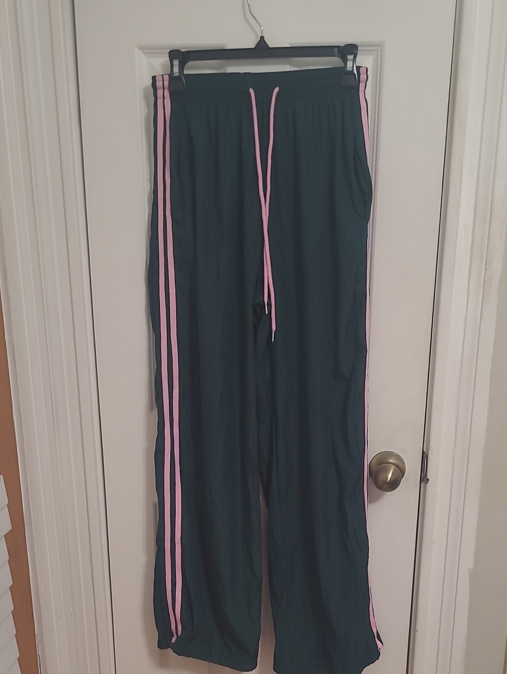 Women's NWOT GREEN Track Joggers with Pink Side Stripes
